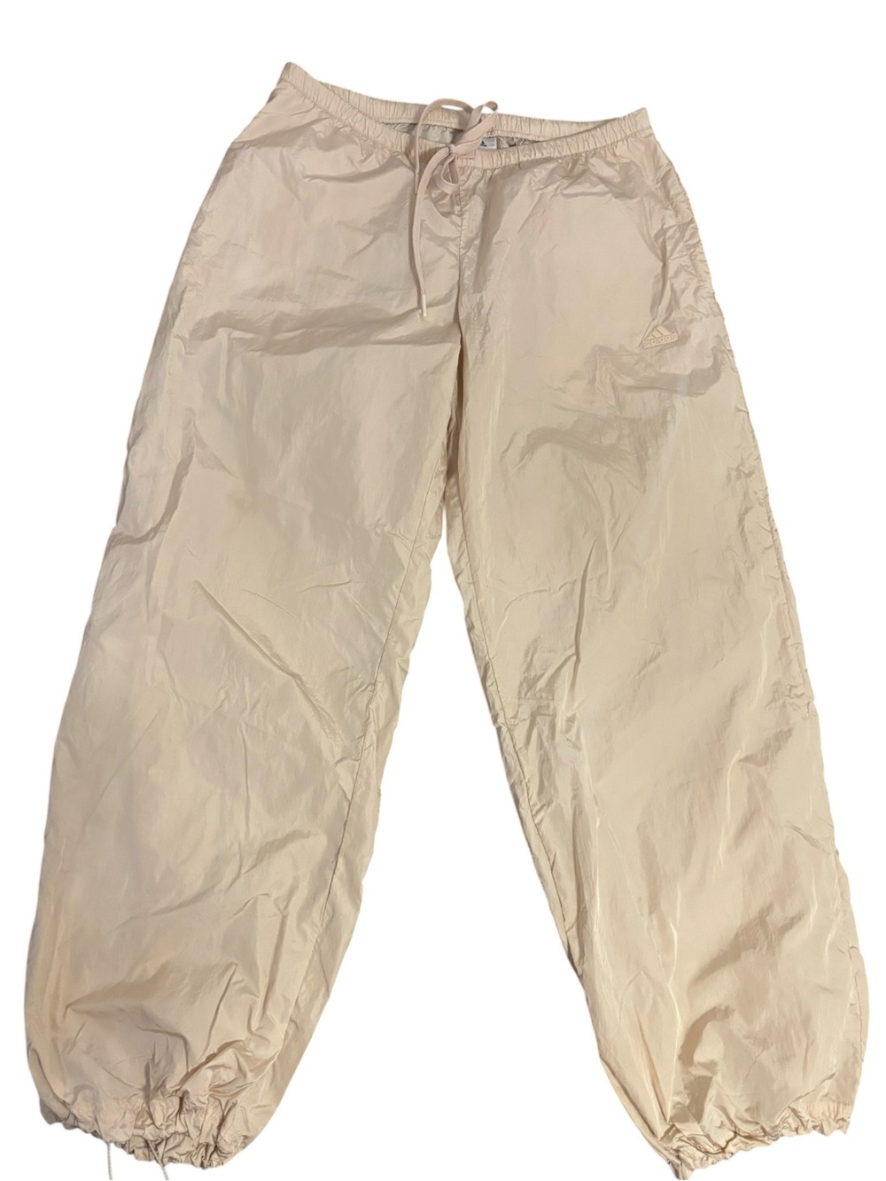 Adidas Parachute Track Pants Oversized Beige Nylon Joggers Y2K Athleisure Sz M